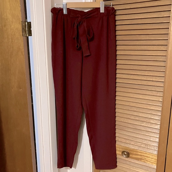 Red Wine Belted Trousers - Picture 2 of 4